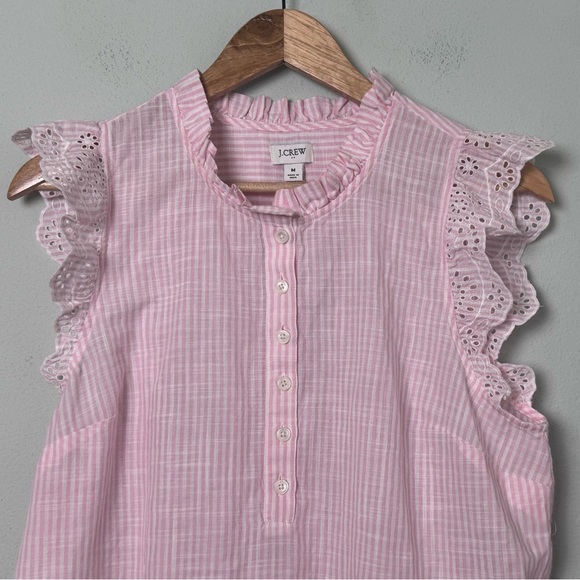 NWT J.Crew Striped‎ ruffle-front flutter-sleeve top in White Spring Blossom M - Picture 7 of 15